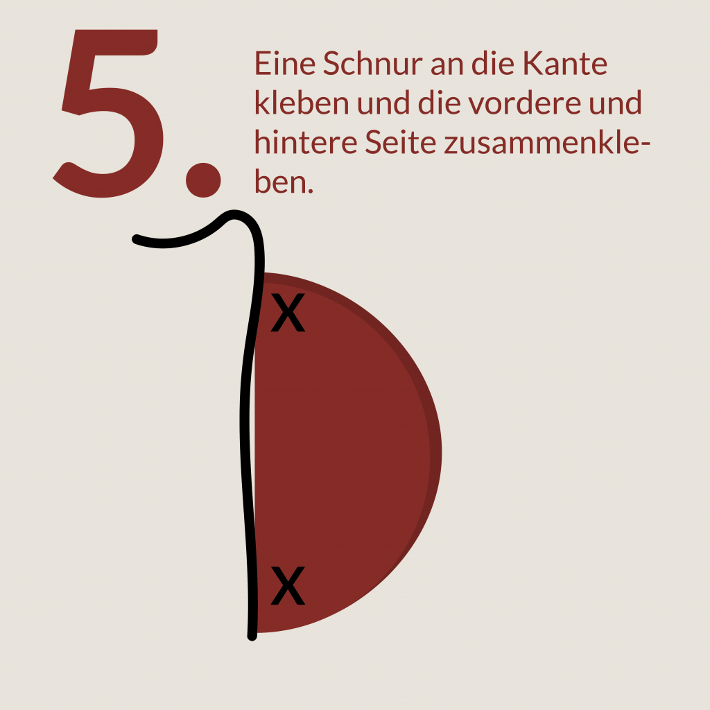 Papier Weihnachtskugel Anleitung, Faden ankleben.